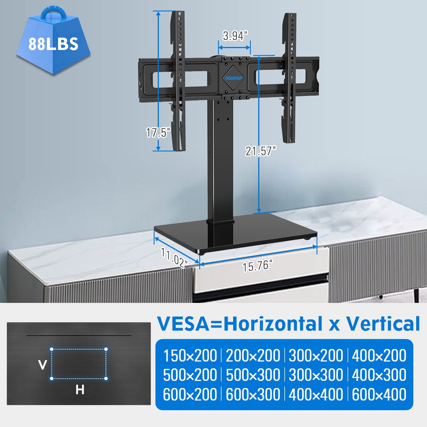 tv stand mount fits VESA 200×100 mm to 600×400 mm