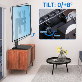 universal TV stand tilts your TV to reduce glare
