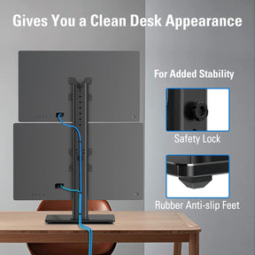 vertical dual monitor stand frees up and cleans up your desktop