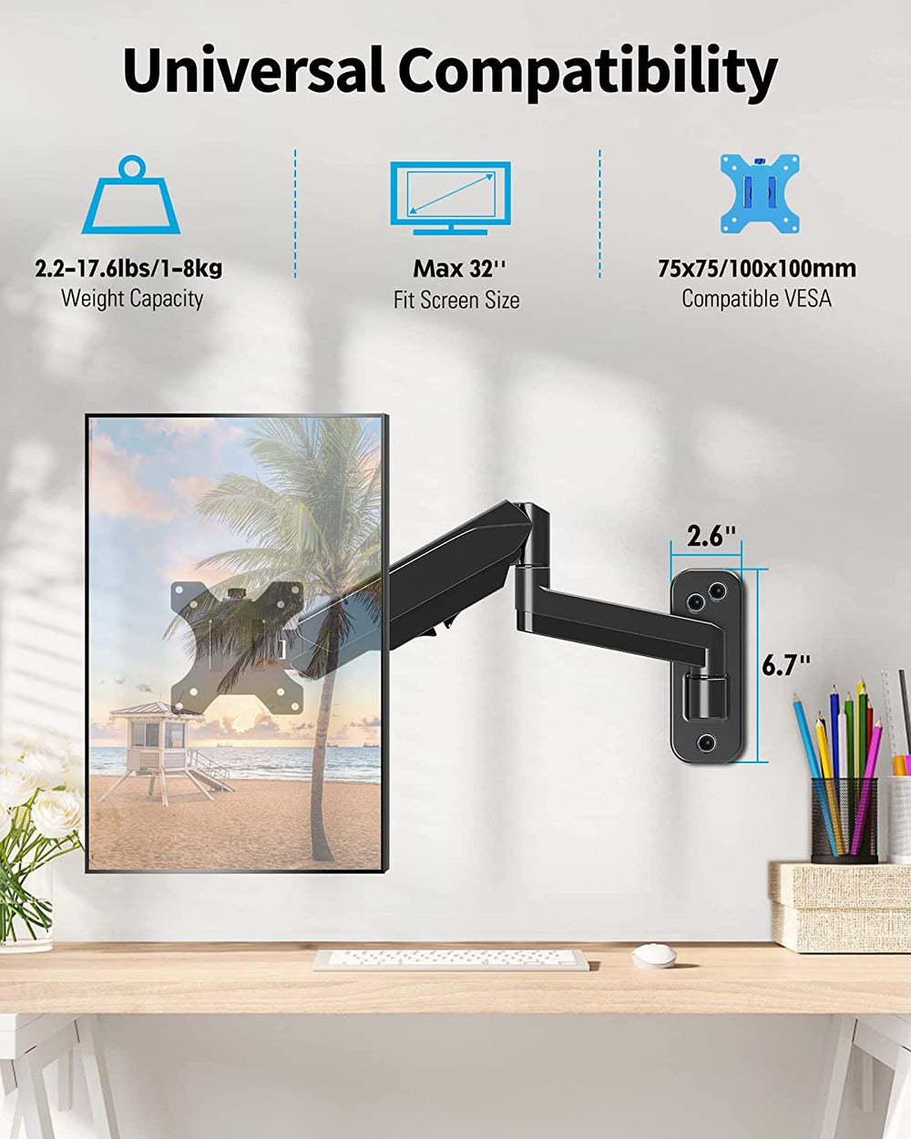 Single Monitor Wall Mount Black for Office, Home, Dorm – MOUNTUP