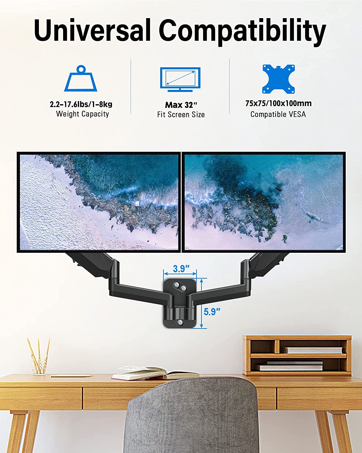 dual monitor wall mount universal compatibility