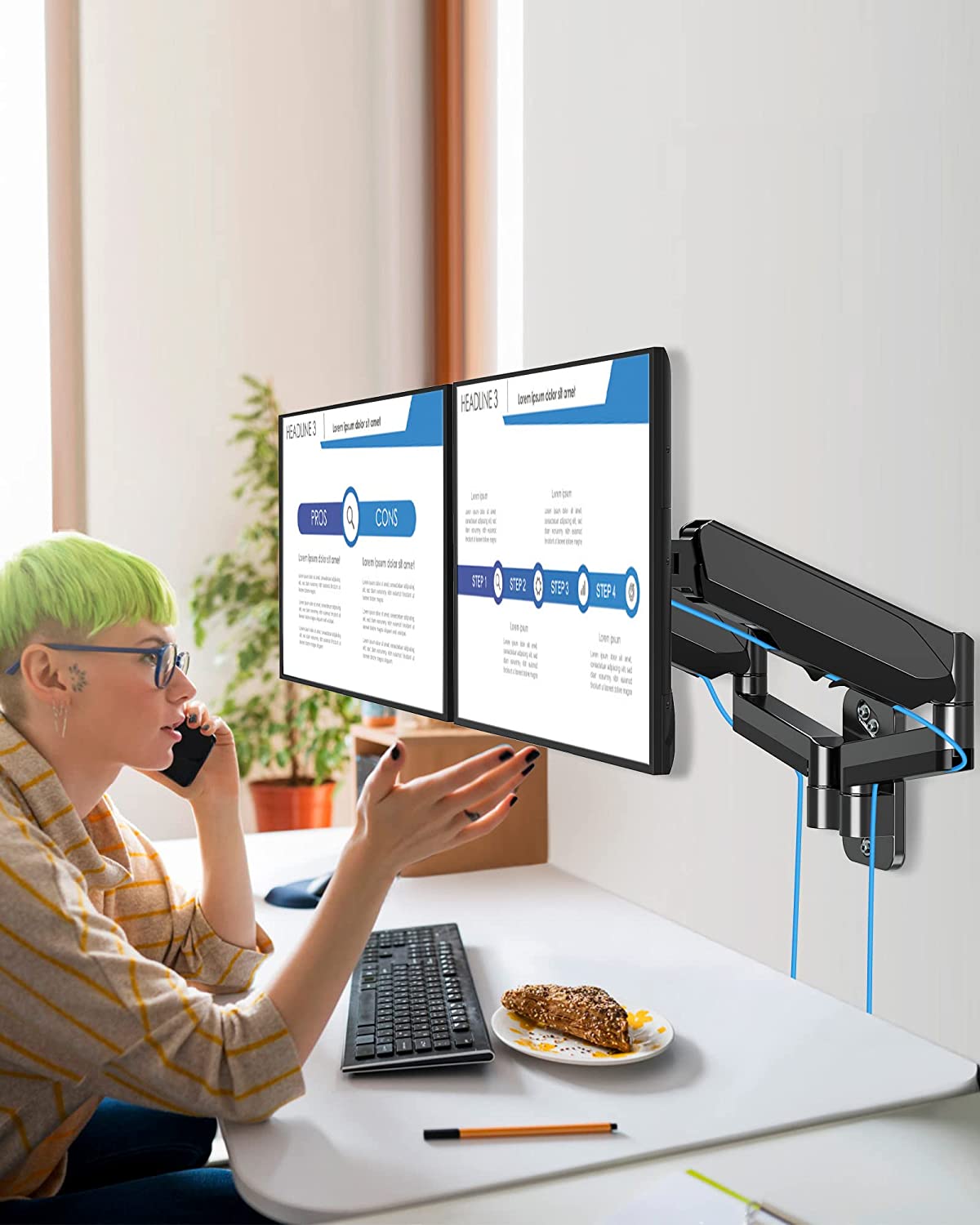 dual monitor wall mount easy viewing angle