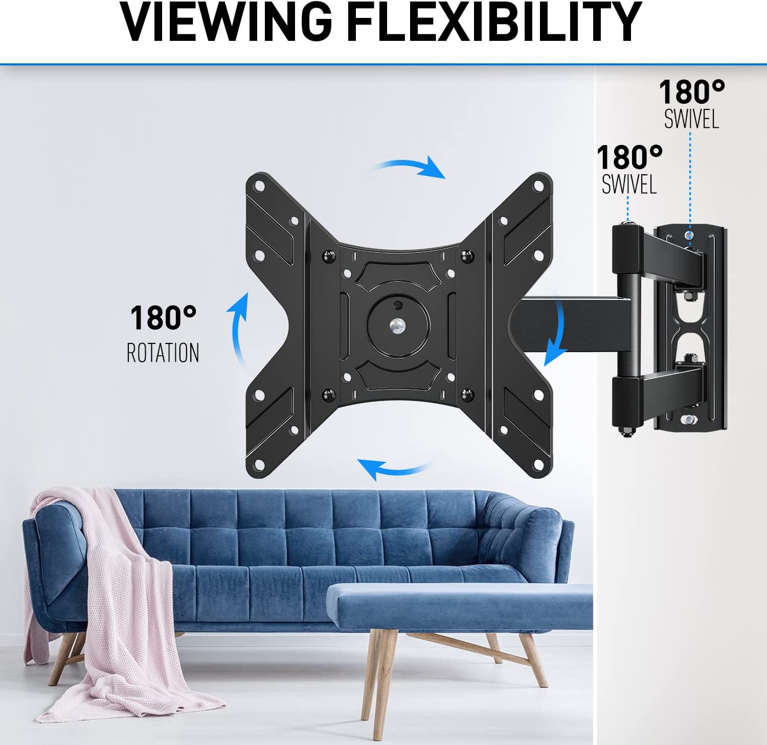 rotating TV mount with a 180° rotation