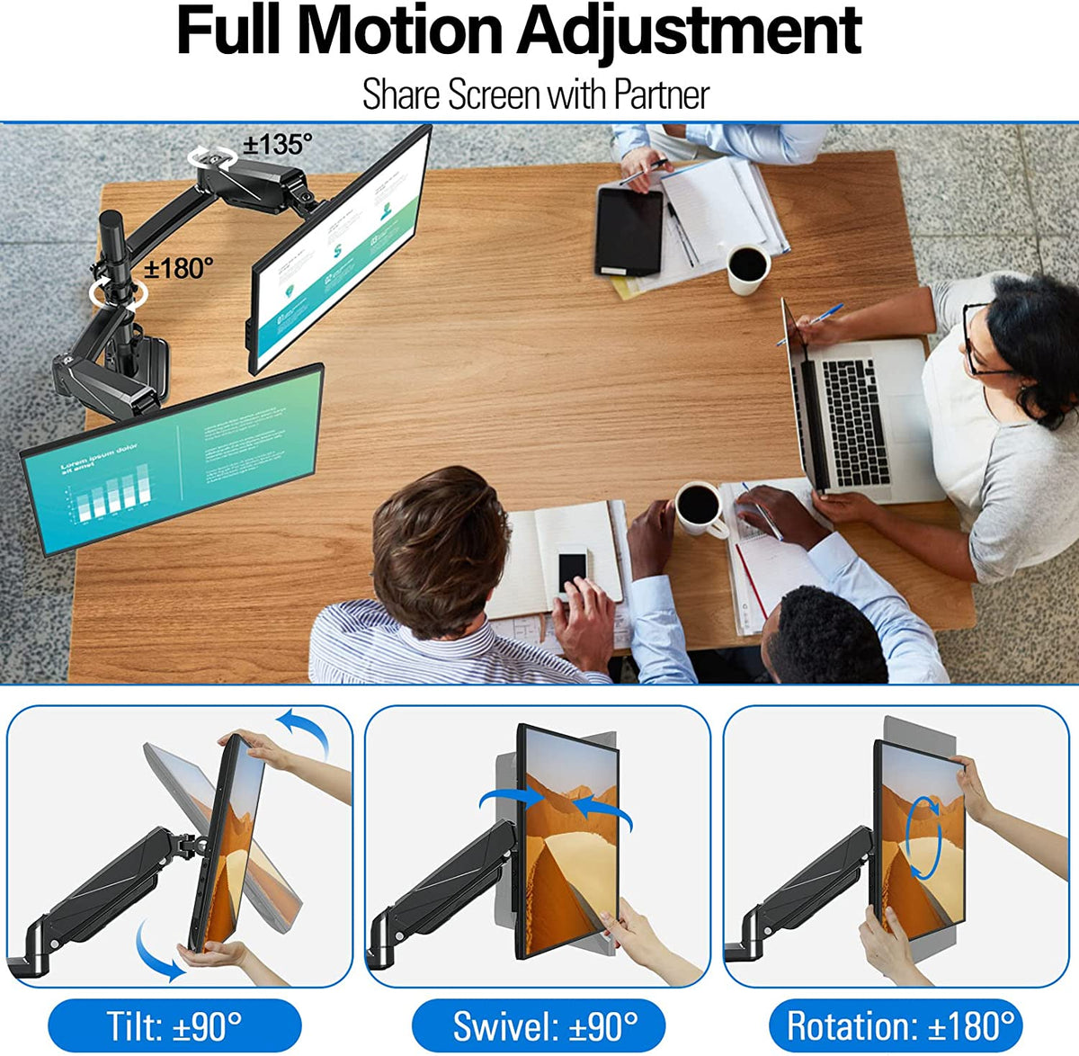 Height Adjustable Dual Monitor Stand Desk Mount for Two Monitors 32 ...