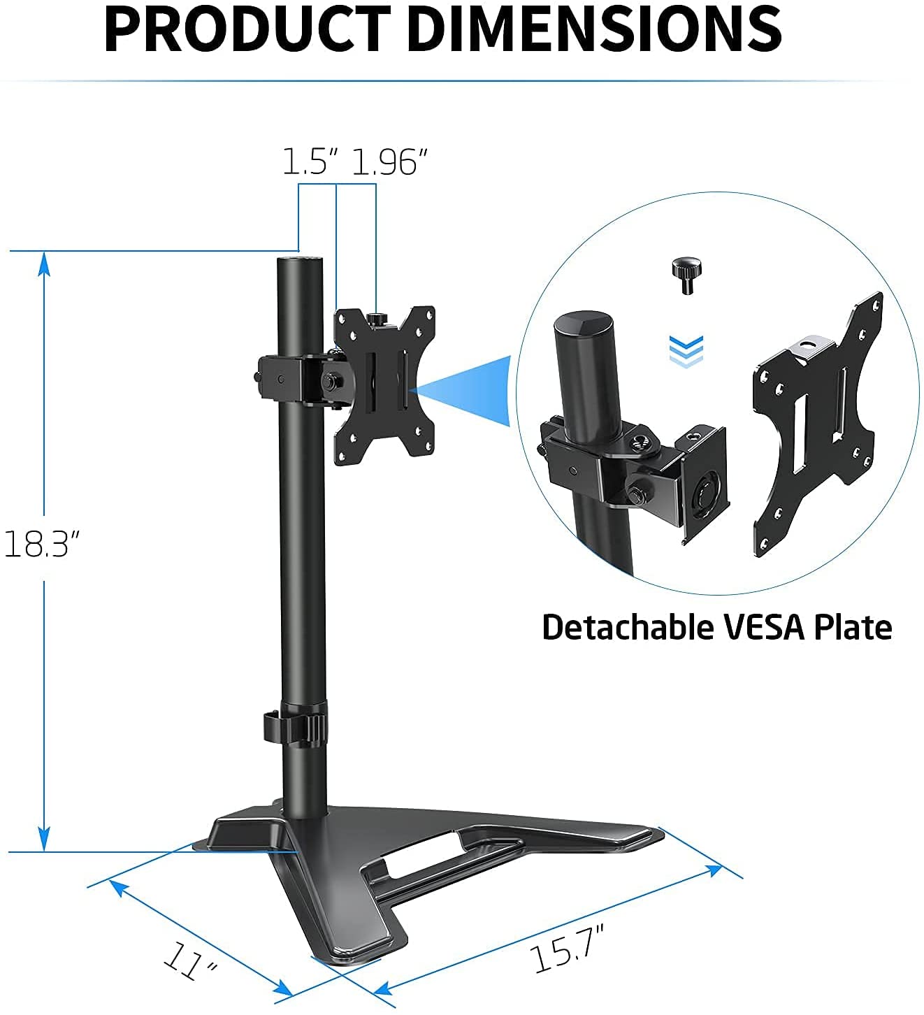 freestanding monitor desk stand with detachable VESA plate for easy installation
