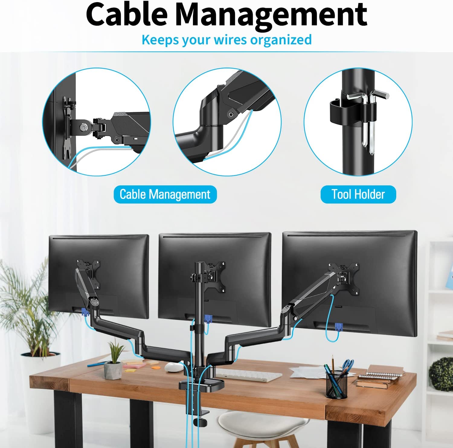 built-in cable management keeps wires organized and desk clean