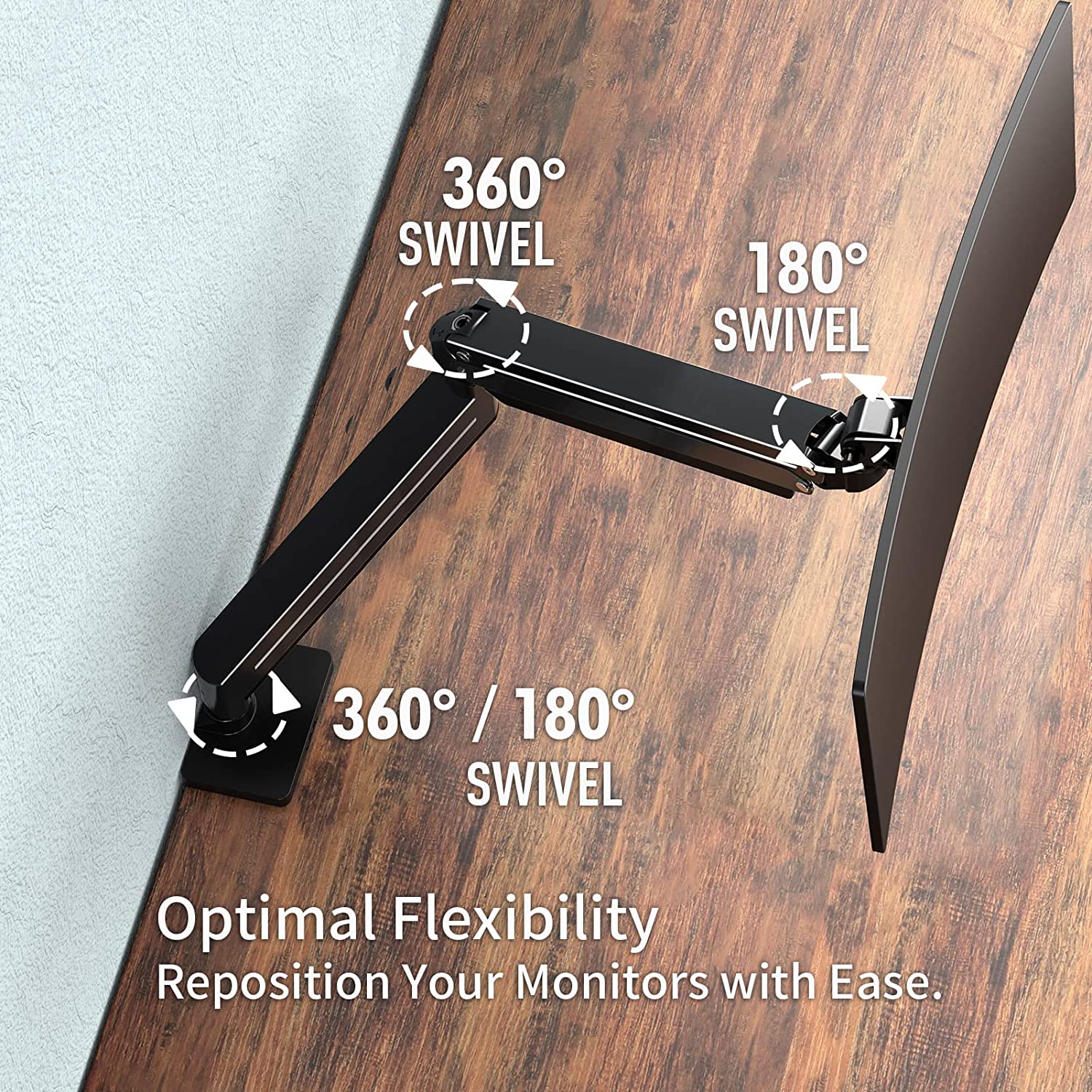 full motion single monitor arm provides optimal viewing flexibility