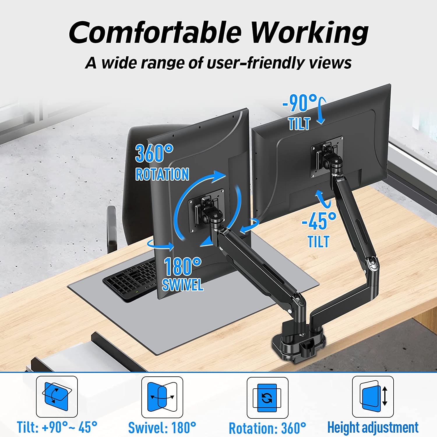  MOUNTUP Ultrawide Dual Monitor Desk Mount for 2 Computer Screen  Max 35 Inch, Adjustable Gas Spring Double Monitor Arm, 6.6-30.9lbs Heavy  Duty Monitor Stand Holder, VESA Bracket With Clamp/Grommet Base 