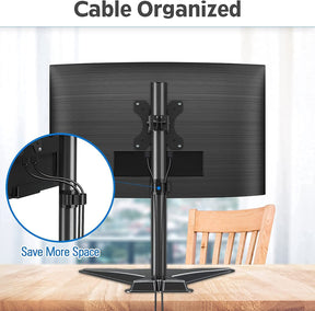 single monitor desk stand helps organize cables