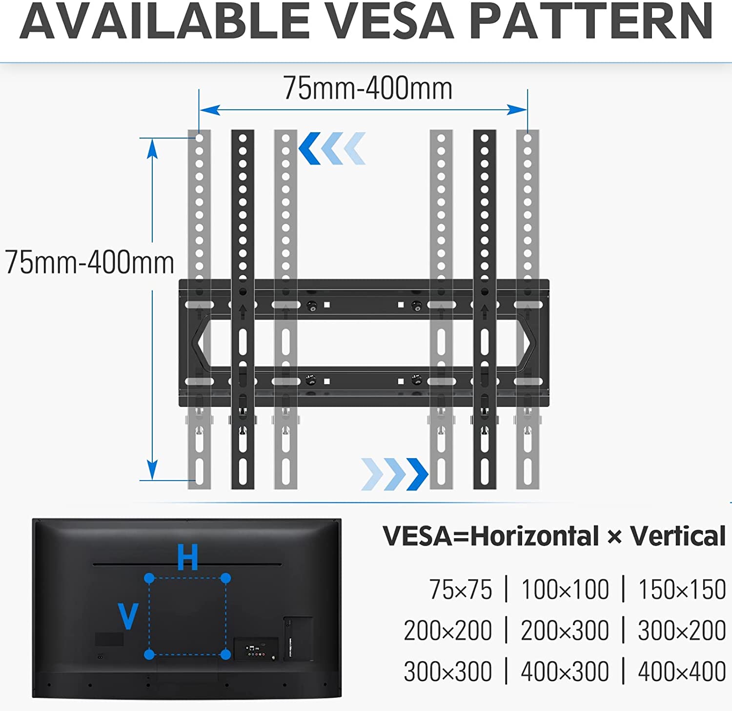 55 inch TV mount fits VESA from 75×75 mm to 400×400 mm