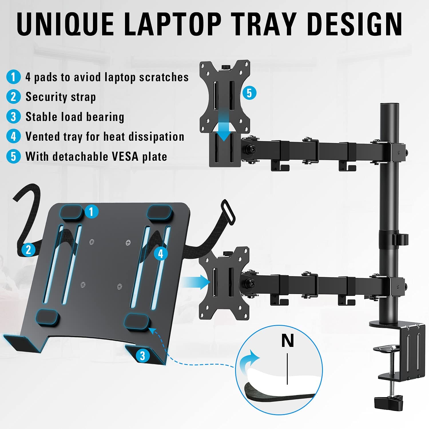Monitor stand with laptop tray 