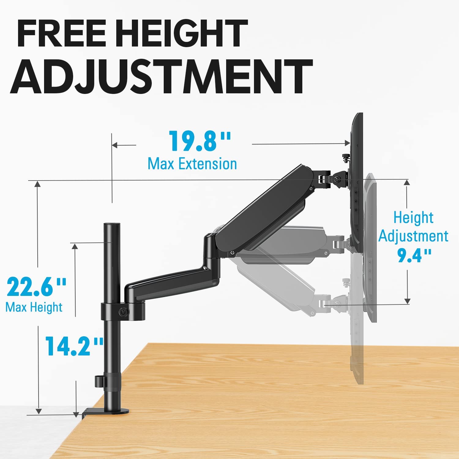 free 9.4'' height adjustment 