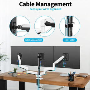 triple monitor mount with cables management keeps your wires organized
