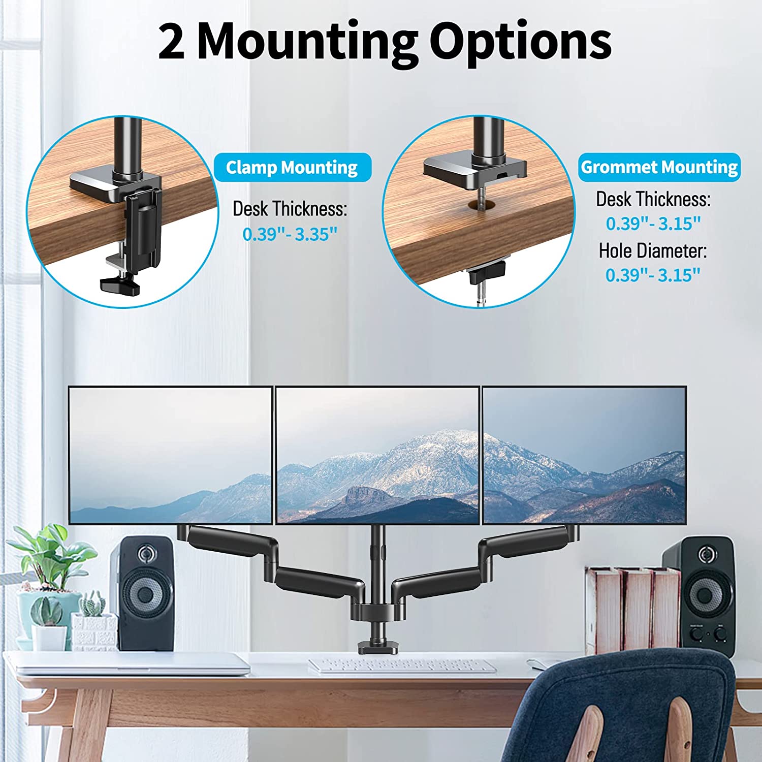 choosing clamp or grommet to install the triple monitor mount