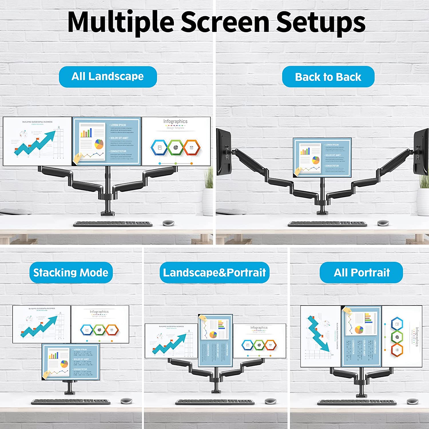 triple monitor arm provides multiple screen setups