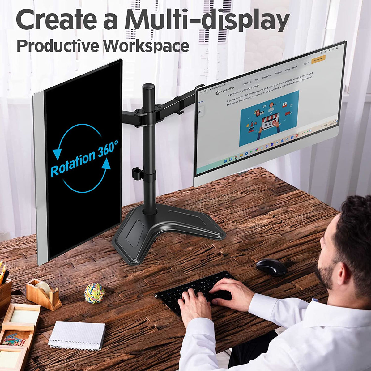 MOUNTUP Dual Monitor Desk Stand for 13'' 27’’ Monitors MU1004