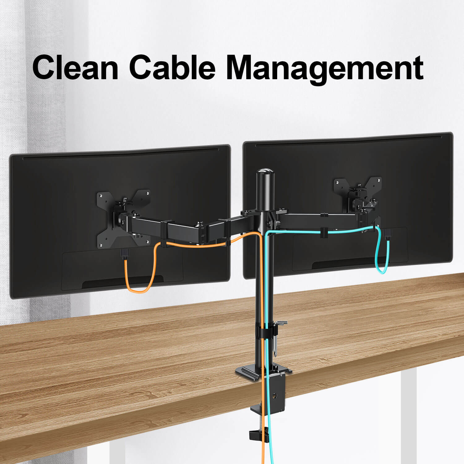 dual monitor stand with clean cable managemnt