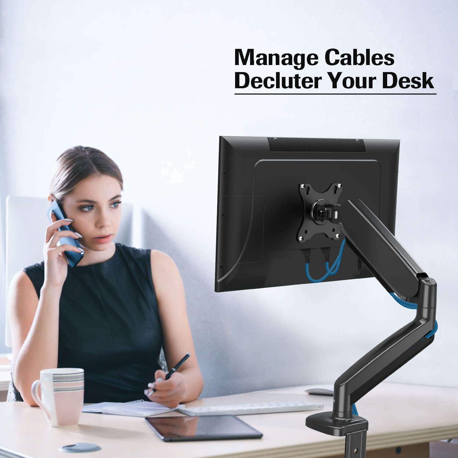 MOUNTUP MU0004 - Soporte de escritorio para monitor de un solo monitor,  soporte de brazo de resorte de gas ajustable, máximo 32 pulgadas, pantalla  de