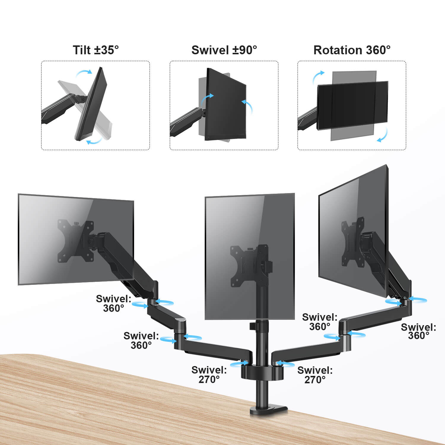 fully adjustable 3 monitor stand