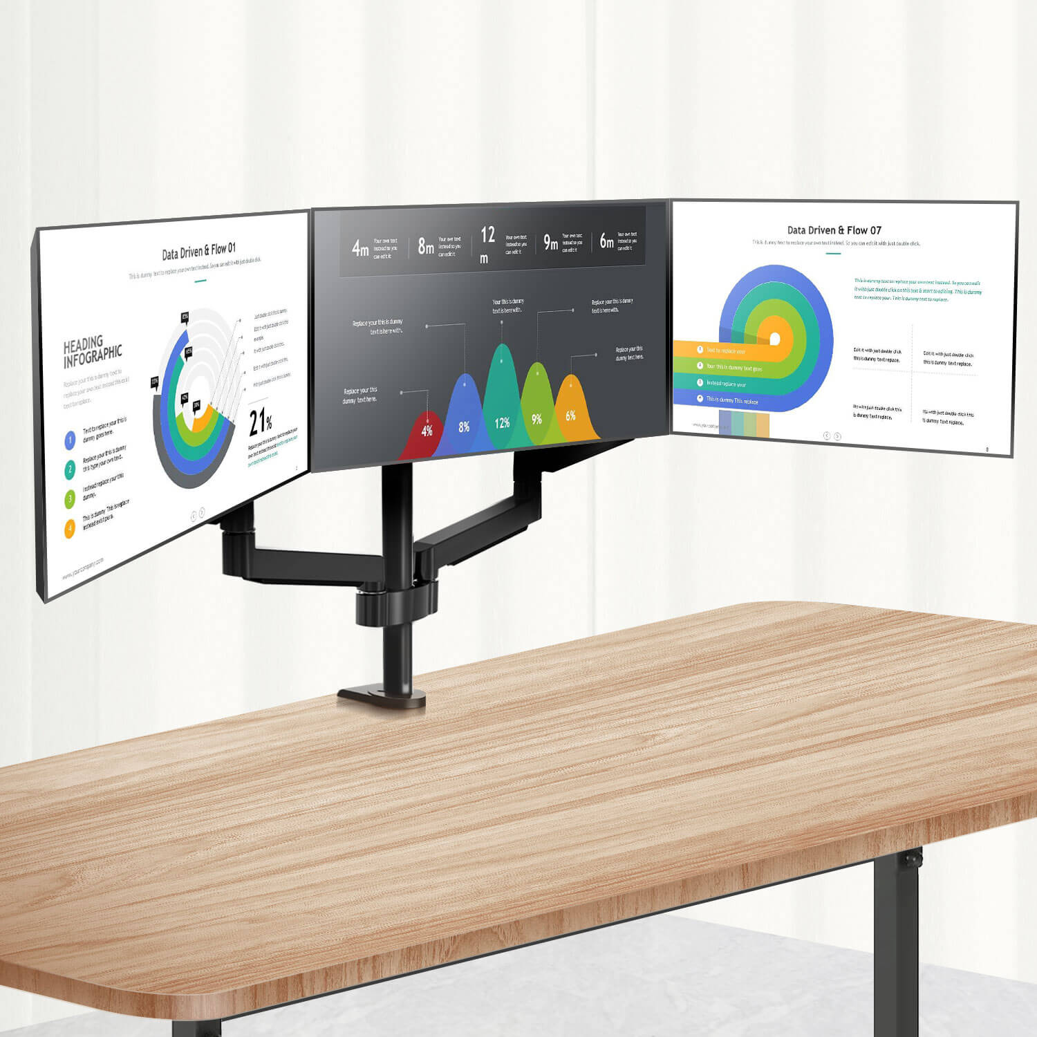 Soporte para monitor de tres pantallas, soportes para monitor de  computadora para 3 monitores, soporte de escritorio ajustable en  altura/ángulo, se