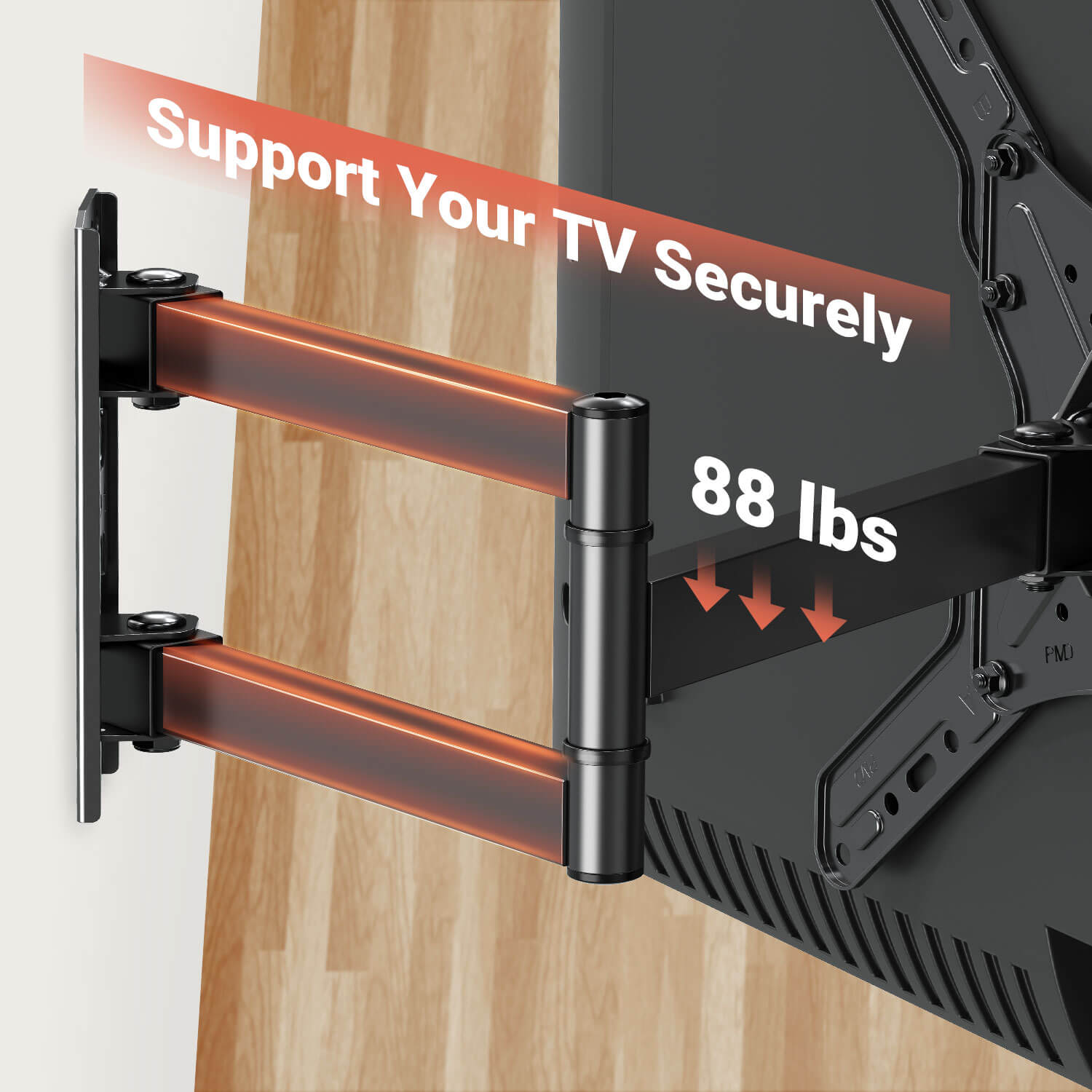 full motion TV wall mount loads up to 88 lbs