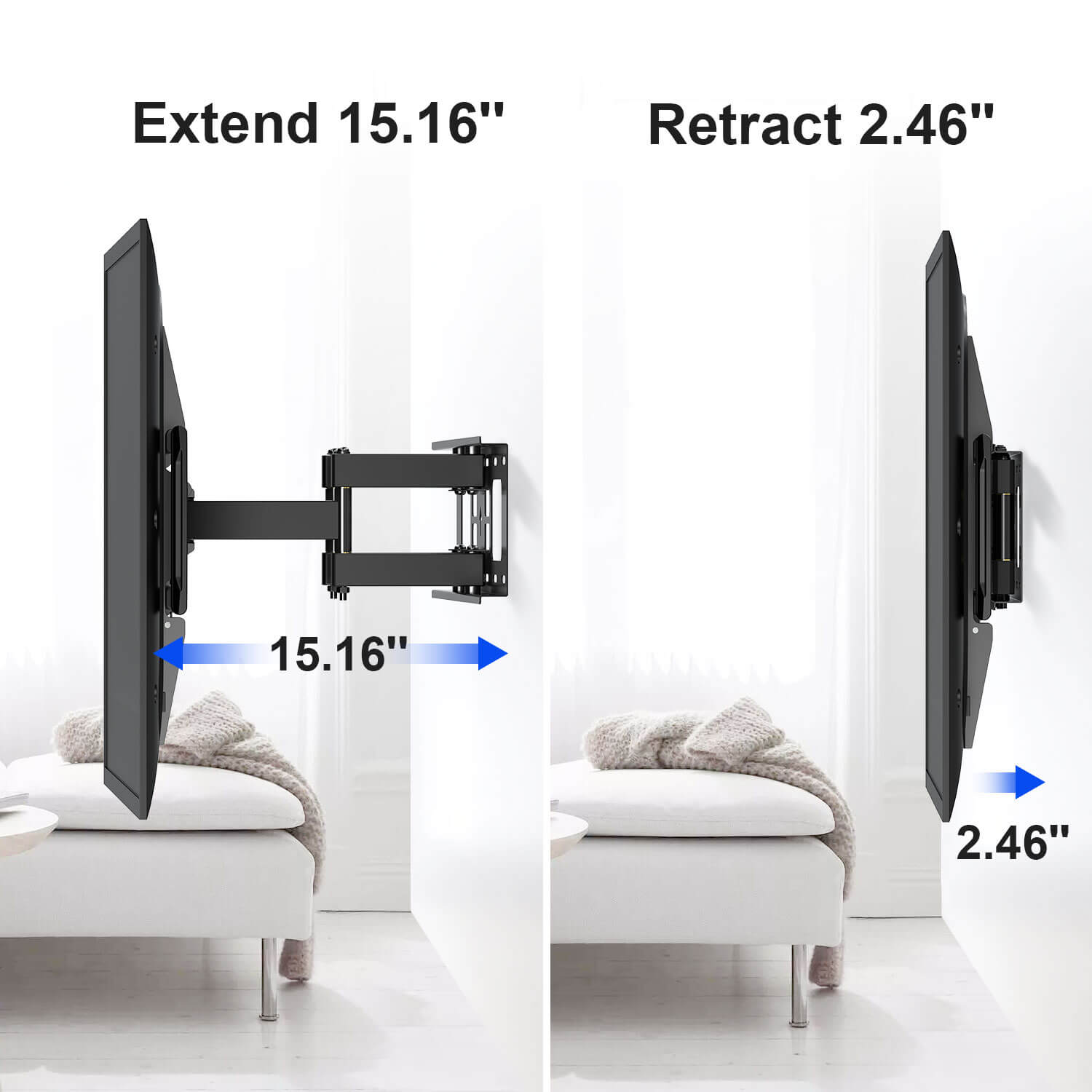 extendable TV mount with 15.16'' extension and 2.46'' low profile