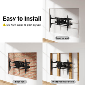 installs the TV mount on concrete/brick wall or 24'' wood stud