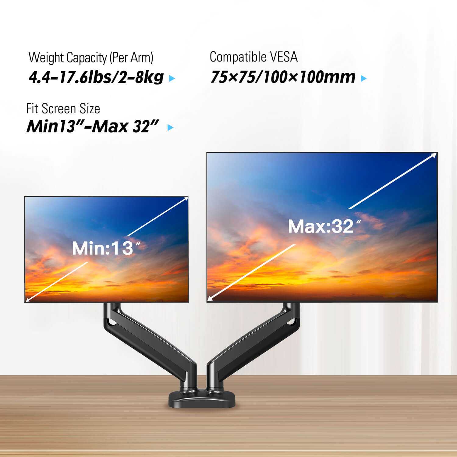 Dual Monitor Desk Mount for Max 32'' Monitors MP0005