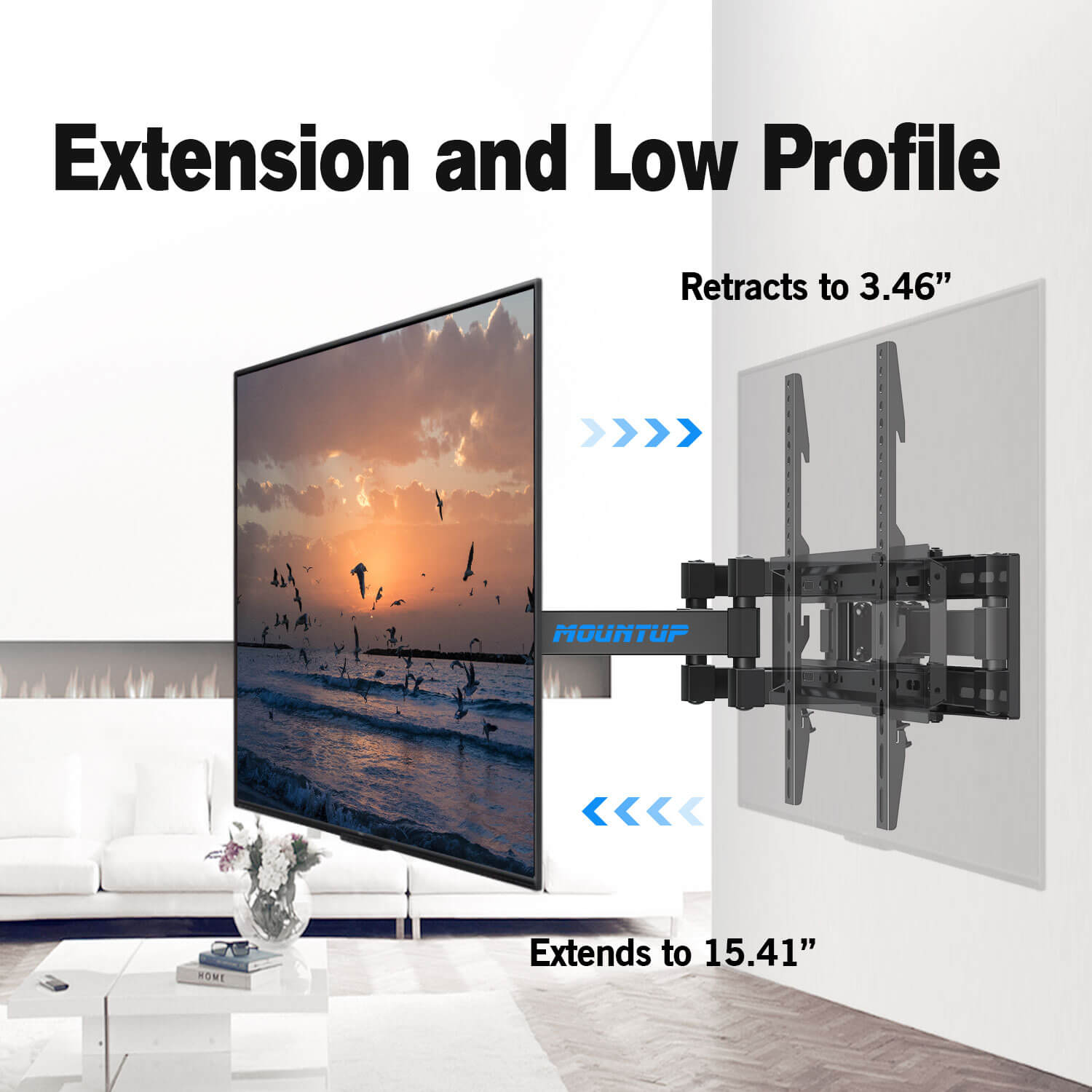 55 inch TV mount with 15.41'' extension and 3.46'' low profile