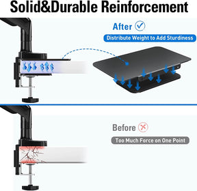 desk clamp mount extended plate distribute weight to add sturdiness
