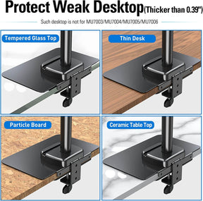 extended desk mount plate protect glass desktop, thin desk, ceramic tabletop
