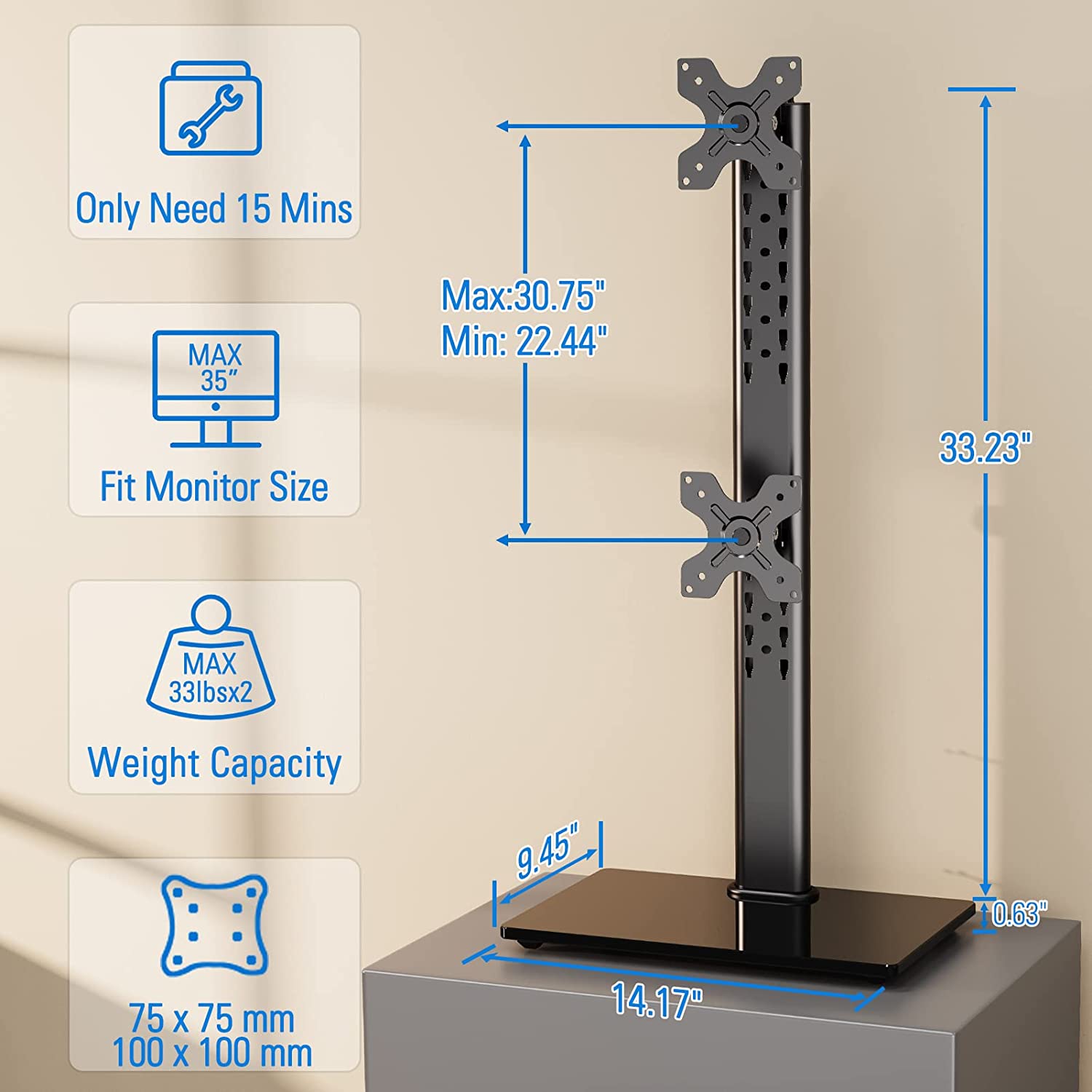 Halter Freestanding DualTwo LCD Monitor Desk Stand Holds Monitors