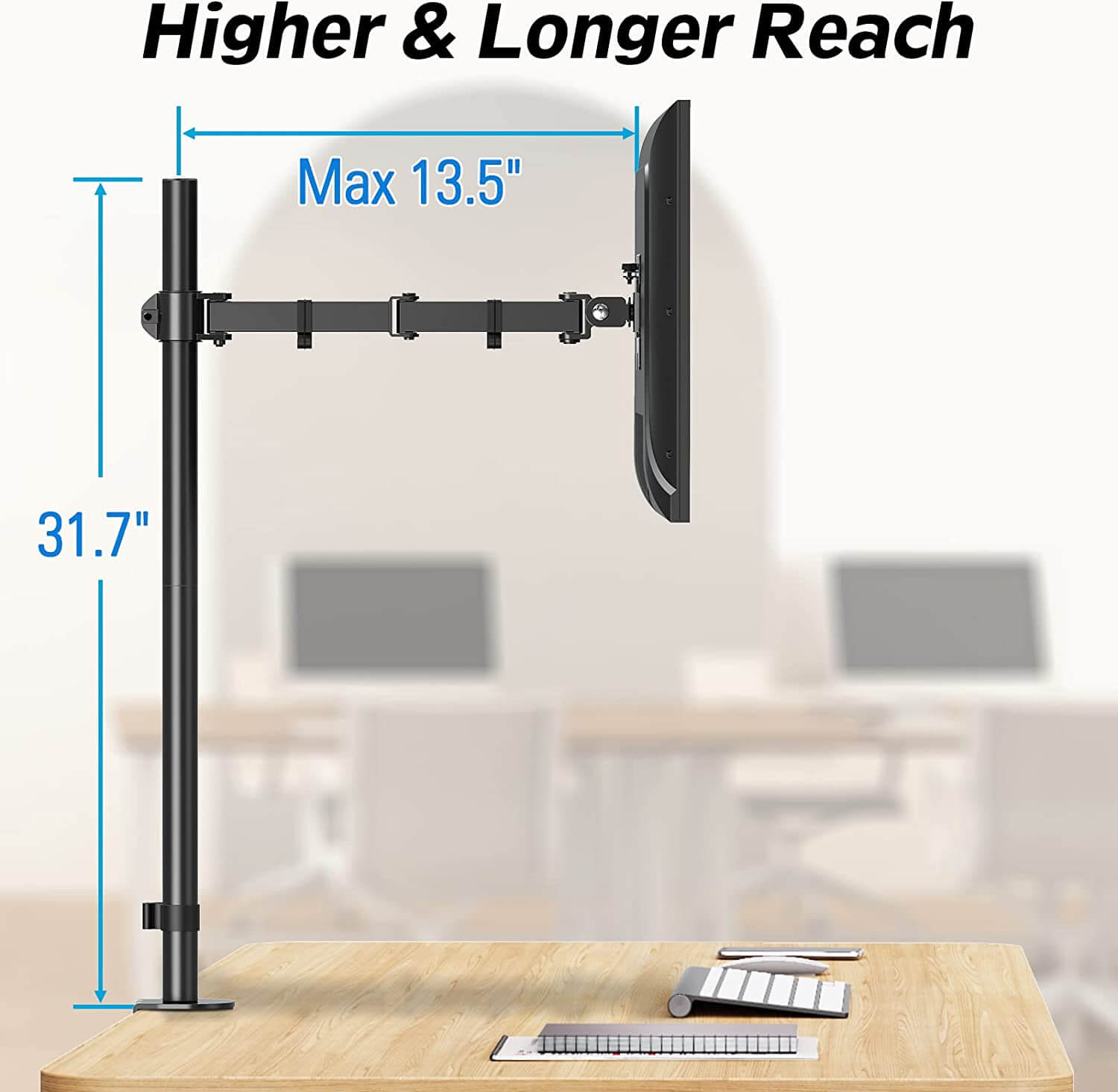 vivo Single Monitor Desk Mount Extra Tall Fully Adjustable Stand for Up To