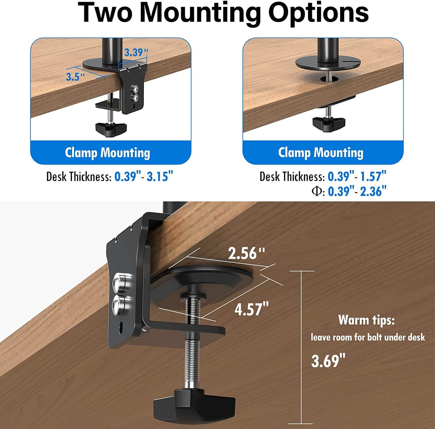 quad monitor stand offers 2 mounting options