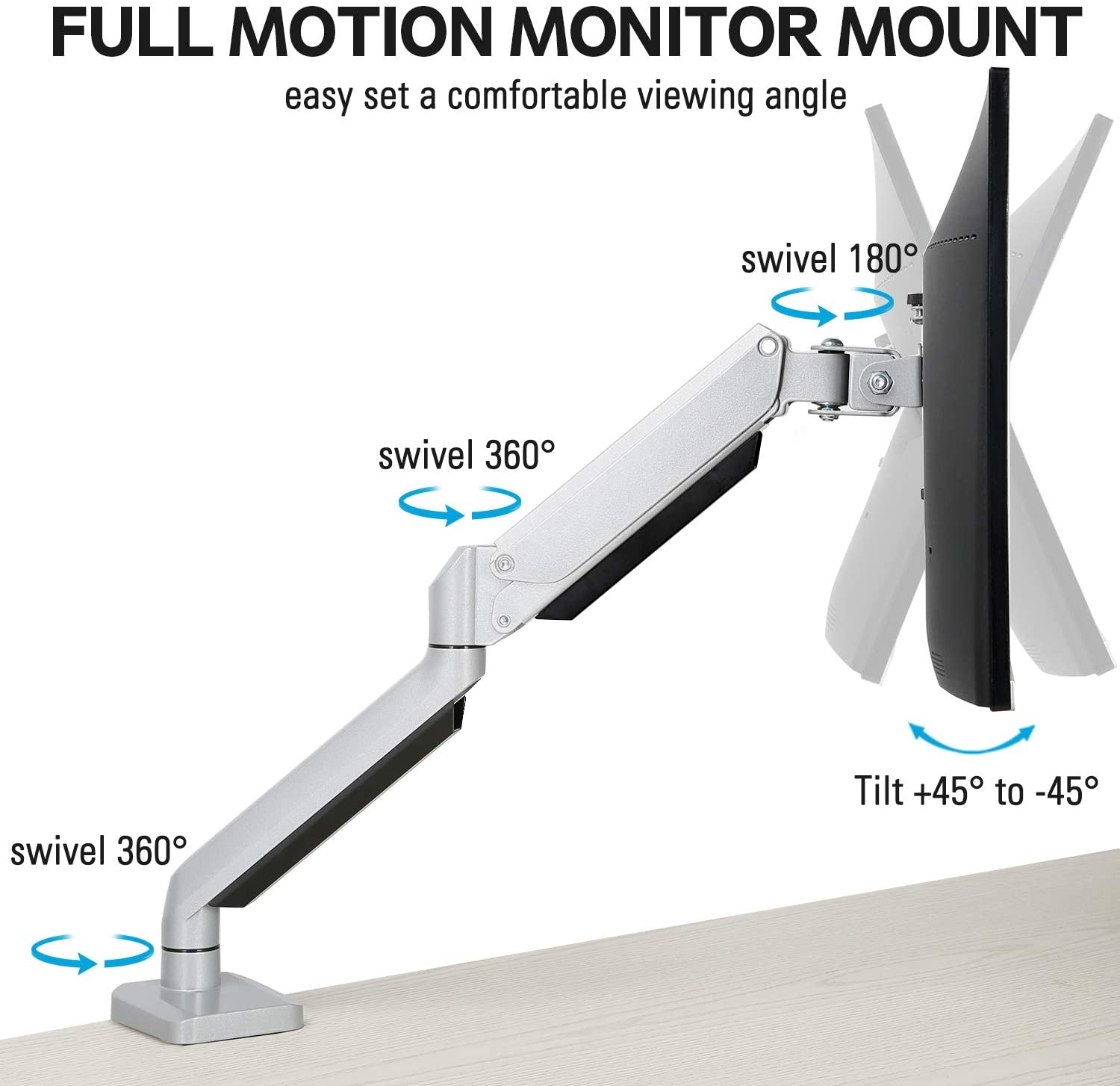 MOUNTUP Single Monitor Desk Mount - Adjustable Gas Spring Monitor Arm, VESA  Mount with C Clamp, Grommet Mounting Base, Computer Monitor Stand for Screen  up to 27 inch, MU0004 : : Computers