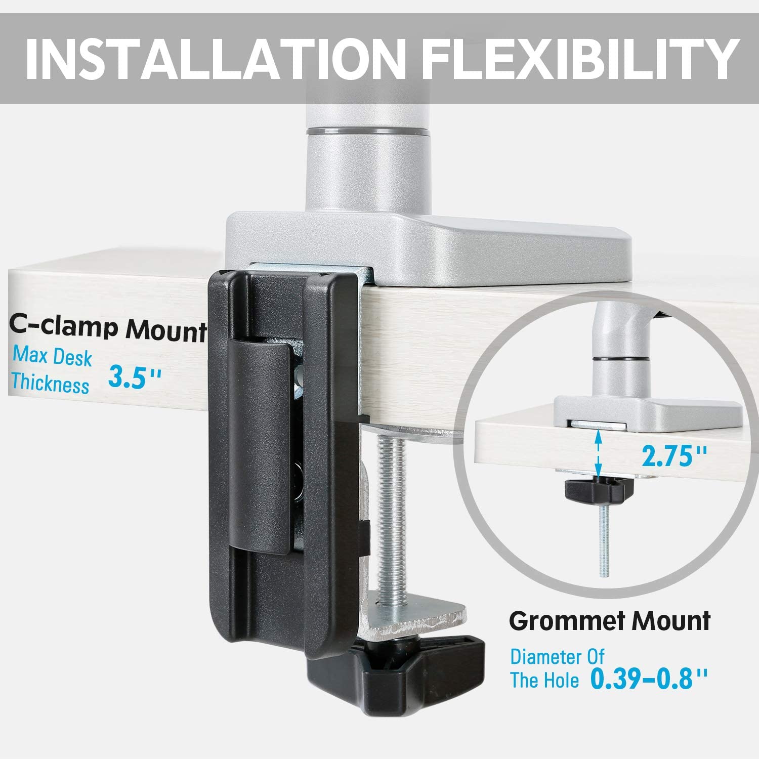 Single Monitor C-clamp Mount and Grommet Mount
