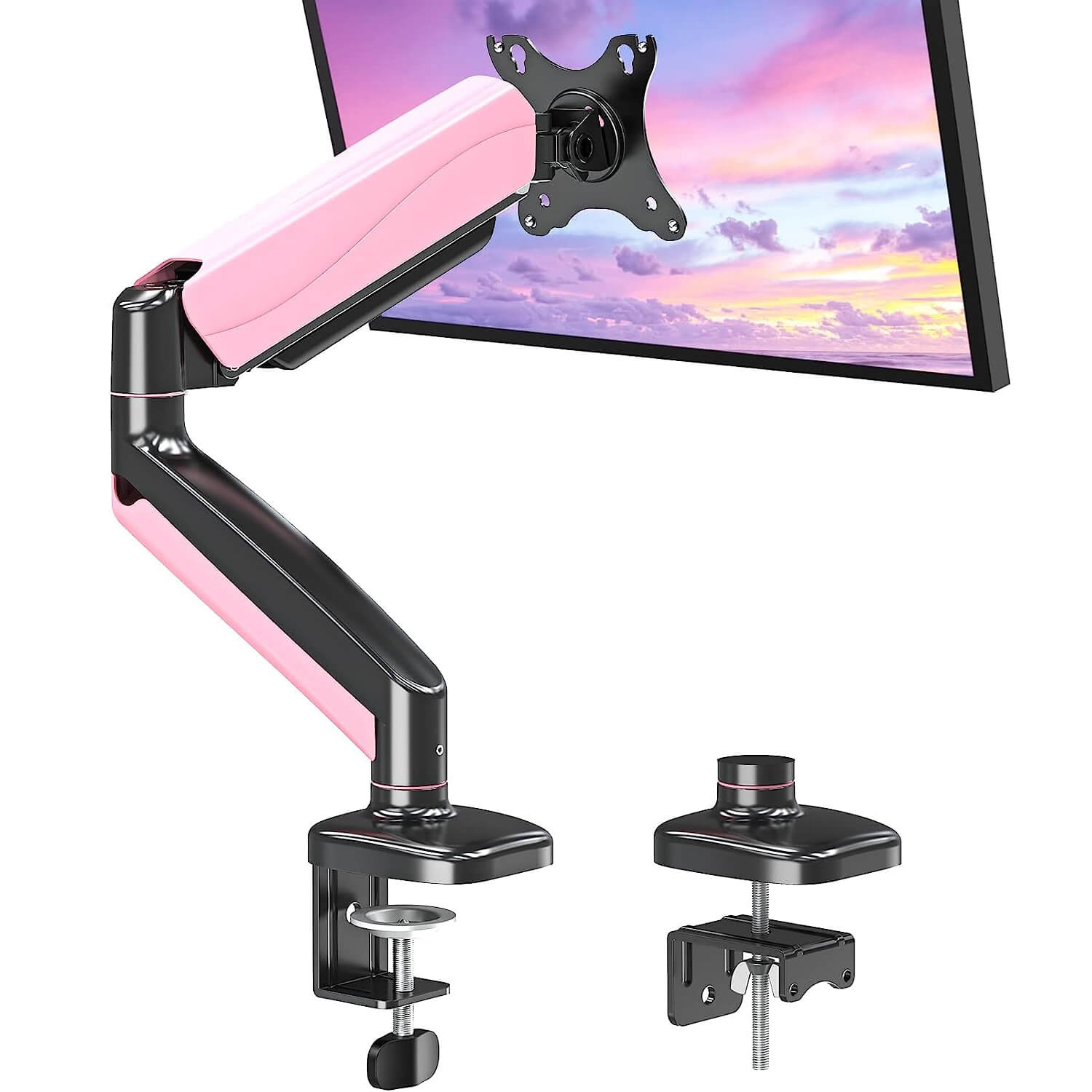 HUANUO - Soporte triple para monitor para tres pantallas LCD  planas/curvadas de 17 a 32 pulgadas, Negro